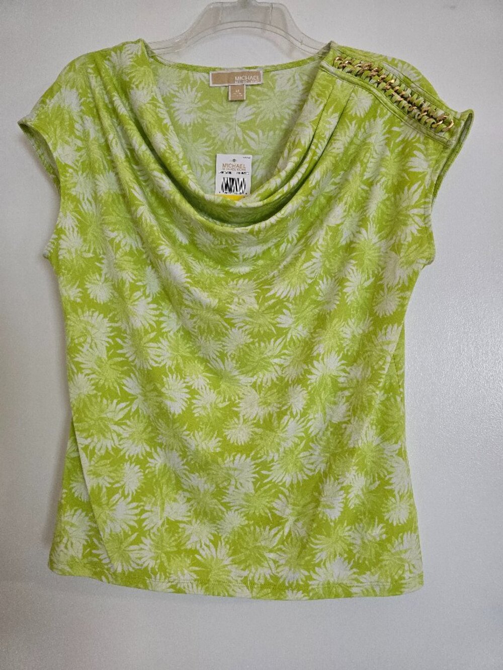 NWT Michael Kors Bright Limeade Floral Sleeveless Cowl Neck Top Size M